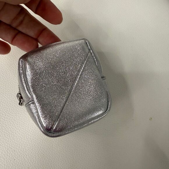 YSL Saint Laurent Jamie Cube Charm Leather Zip Pouch Silver NWT - Picture 7 of 7